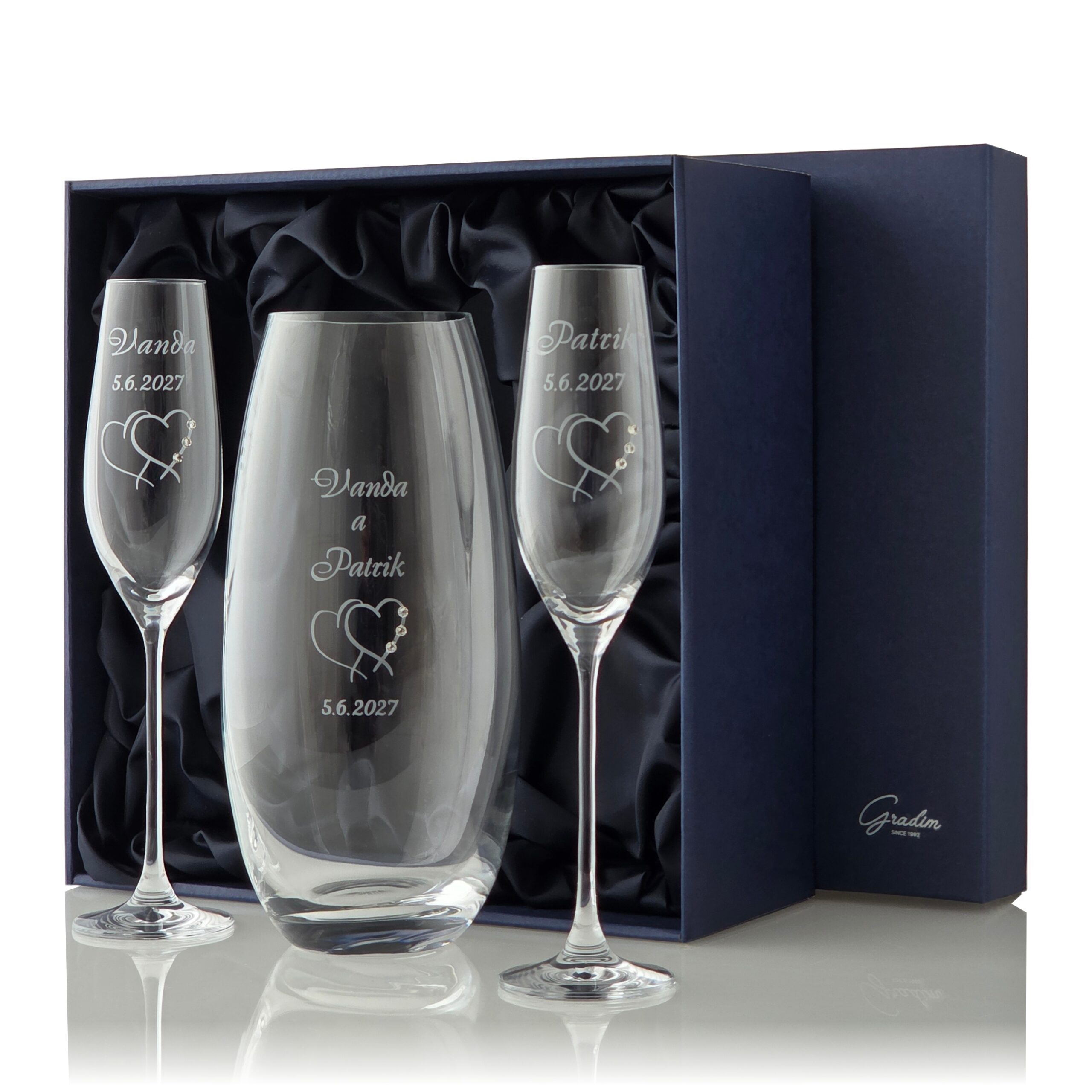 Svadobný set šamp. flauta 210 ml + váza 260 mm