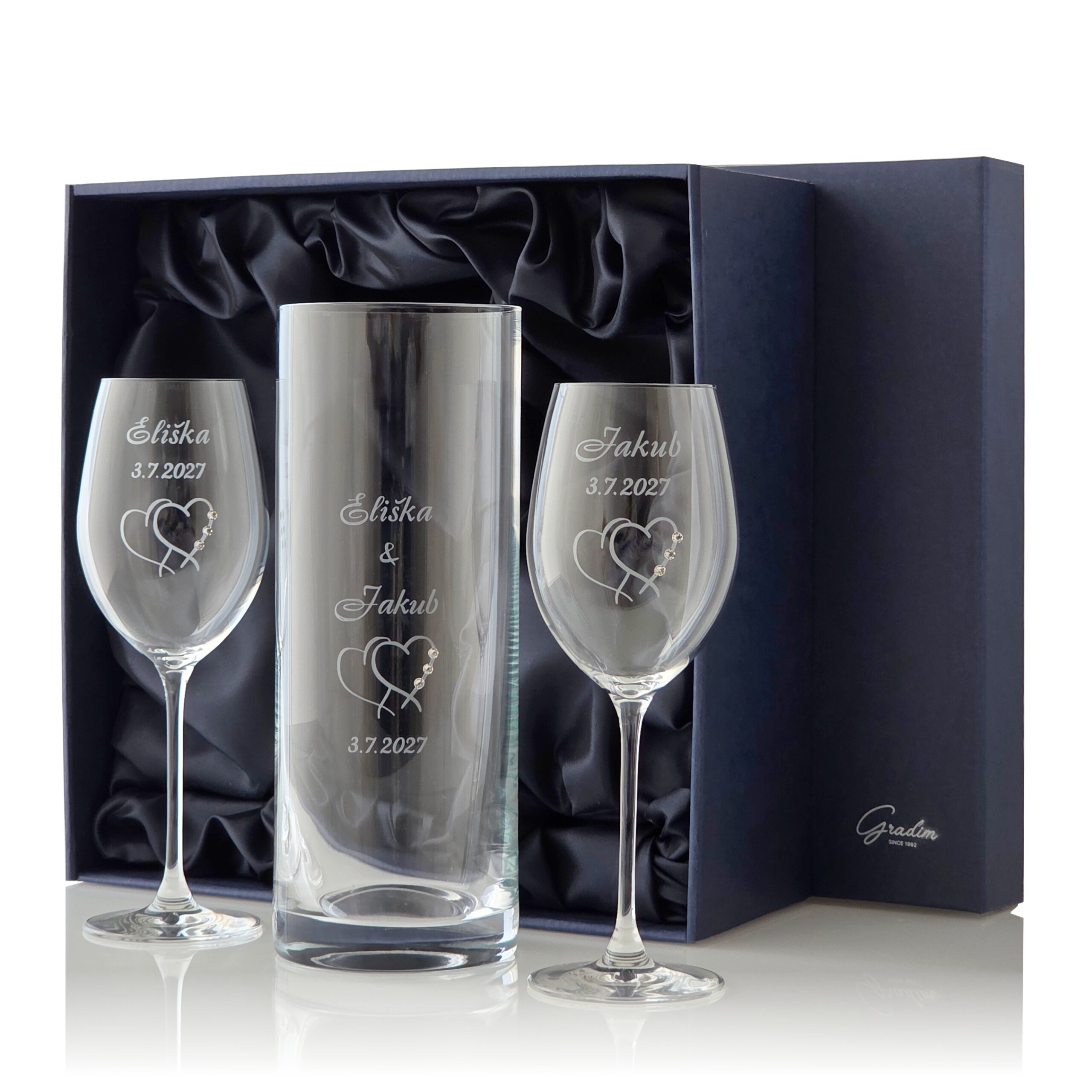 Pure Hearts svadobný set – poháre a váza