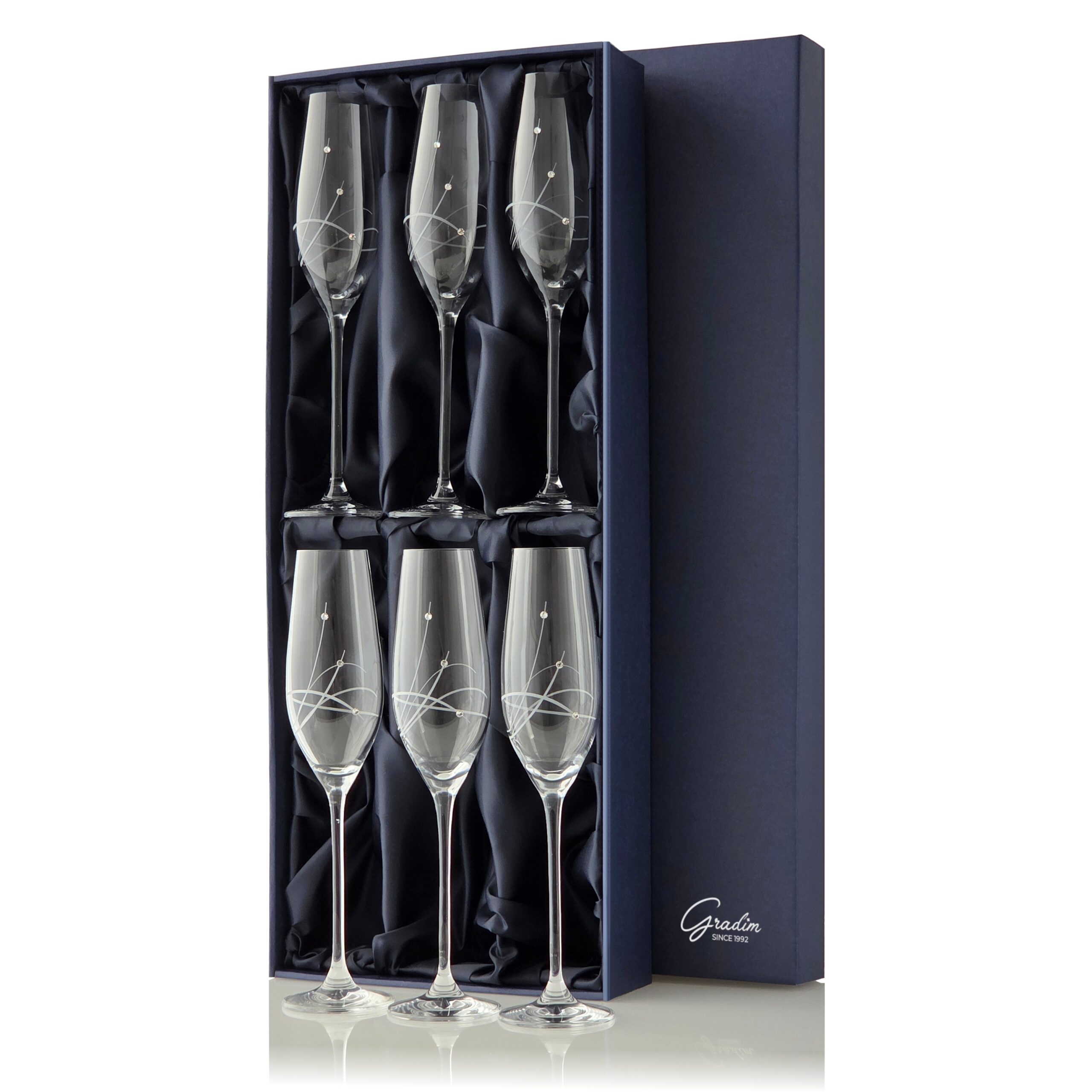 Gravírované poháre na šampanské víno 210 ml zdobené kryštálmi Swarovski