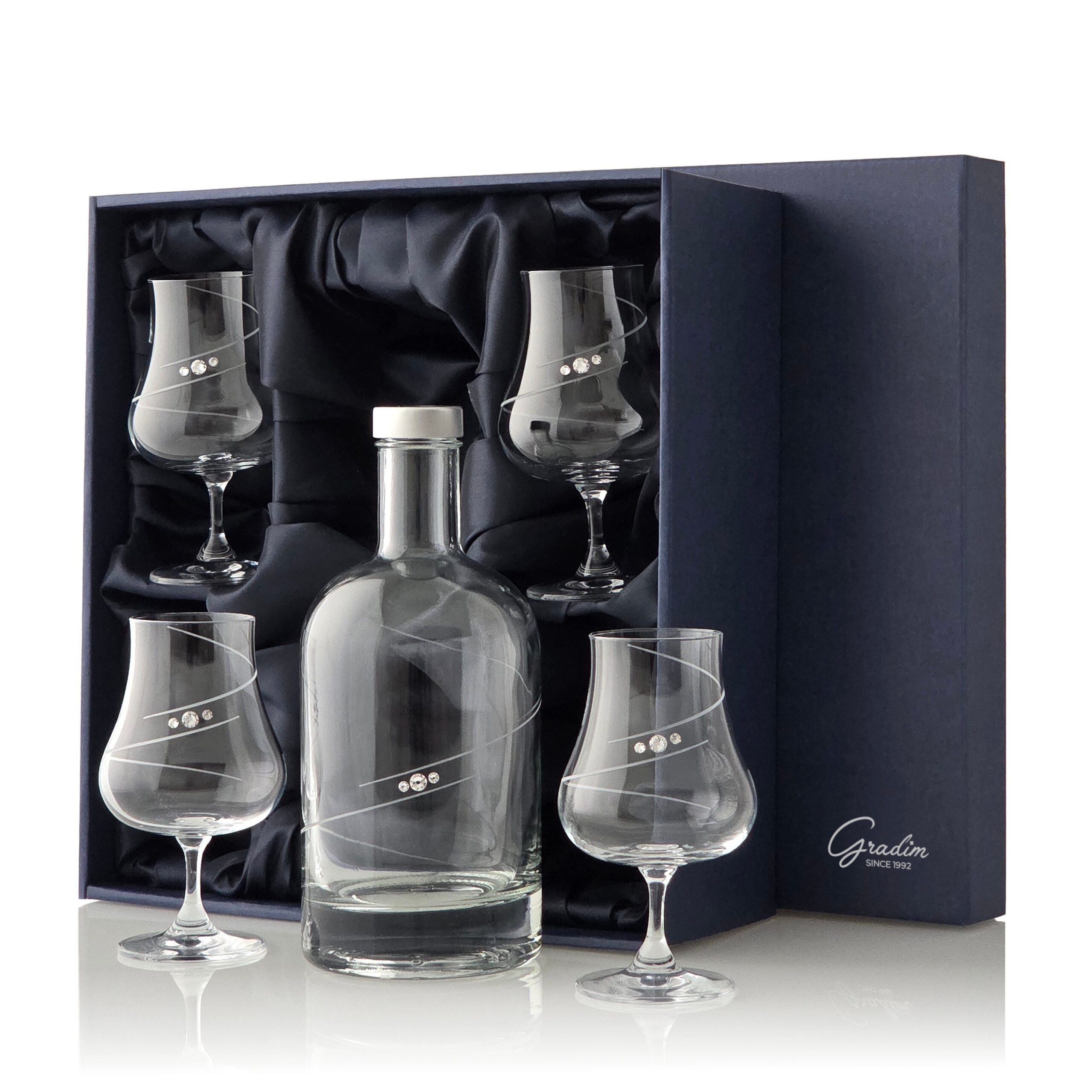 Gravírovaný rumový set Spiral Gradim Crystals, fľaša 0,7 l + 4 poháre 220 ml