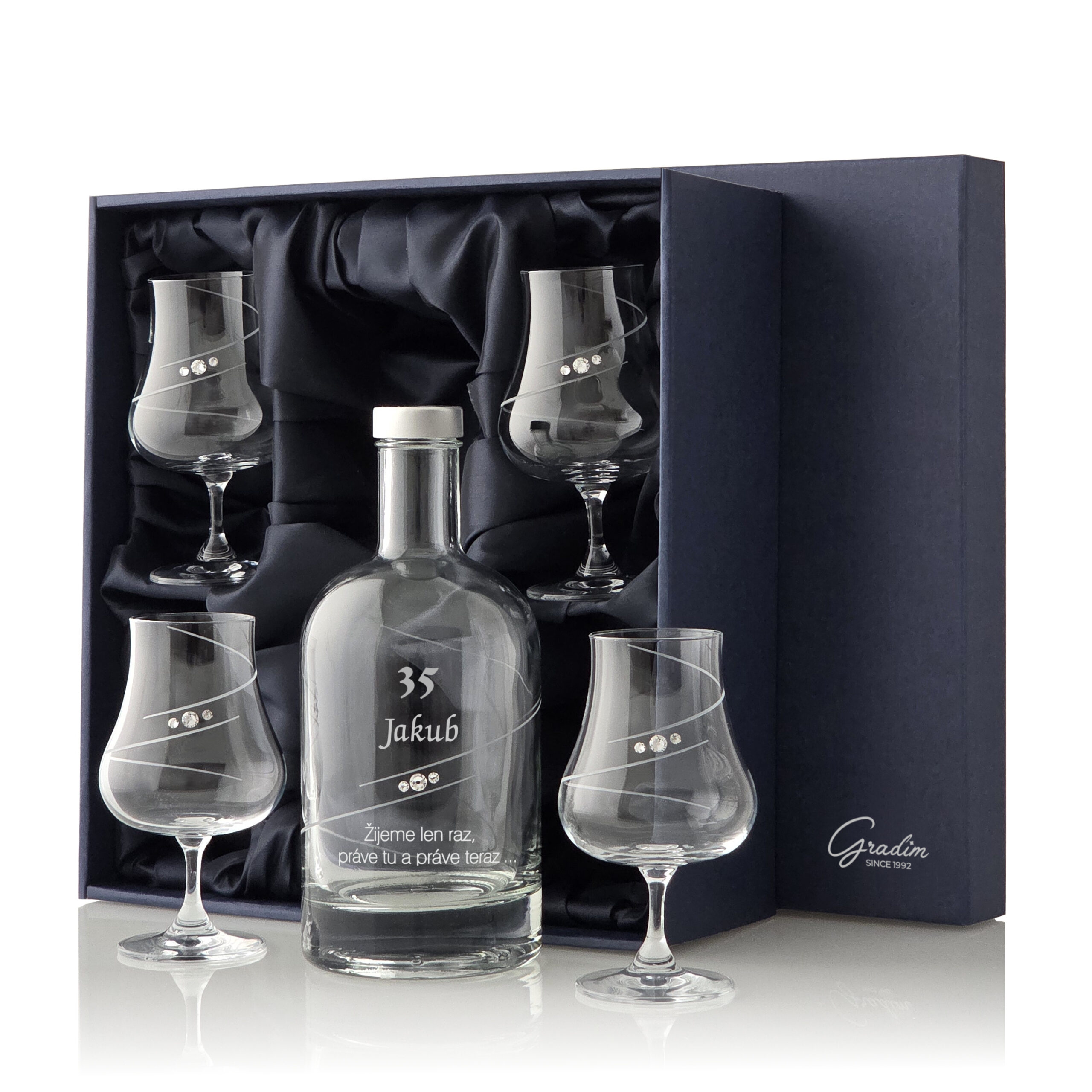 Výročný rumový set, fľaša 0,7 l + 4 ks pohár rum 220 ml, Spiral Gradim crystals